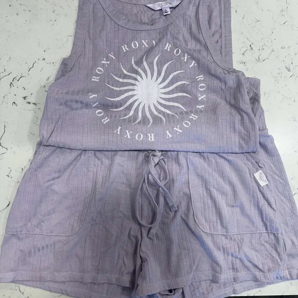 Roxy Lilac Ribbed Tank & Short Pajama Set with White Sun Logo